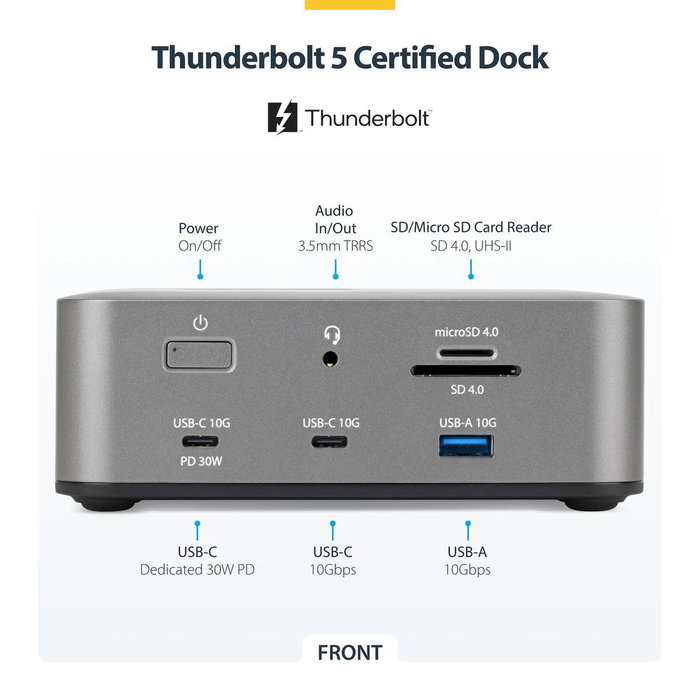 StarTech.com Station d'accueil universelle Thunderbolt 5 13-en-1 215UE-TB5USB4DOCK 4K 8K 140W PD Ethernet 2.5G StarTech.com Station d'accueil universelle Thunderbolt 5 13-en-1 215UE-TB5USB4DOCK 4K 8K 140W PD Ethernet 2.5G