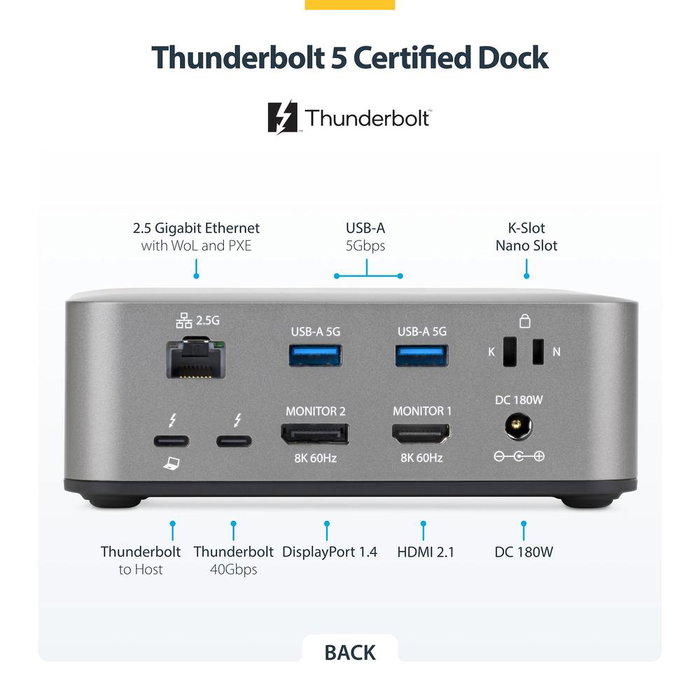 StarTech.com Station d'accueil universelle Thunderbolt 5 13-en-1 215UE-TB5USB4DOCK 4K 8K 140W PD Ethernet 2.5G StarTech.com Station d'accueil universelle Thunderbolt 5 13-en-1 215UE-TB5USB4DOCK 4K 8K 140W PD Ethernet 2.5G