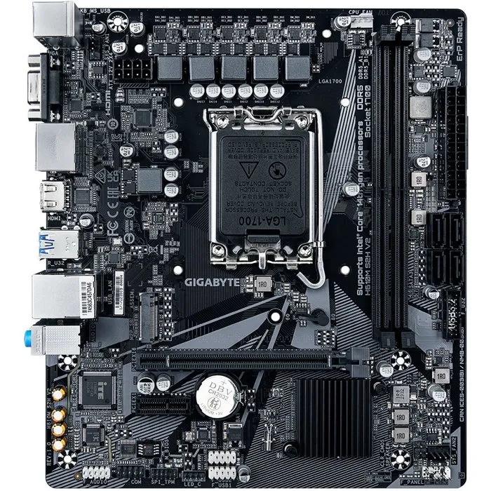Gigabyte Carte Mère H610M S2H V2 DDR5 Micro-ATX Chipset Intel H610, Compatible Processeurs Intel, DDR5, Connectivité Complète
