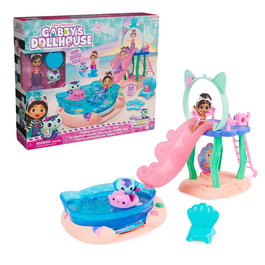 Spin Master Maison de Poupées Gabby Playset Piscine 6067878 avec Tobogán et Chat Marine à Queue Changeant de Couleur au Contact de l'Eau - Pour Enfants 3 Ans et Plus