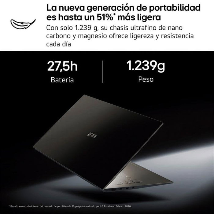 LG Gram Pro 16ZD90U-G, 16 pouces, Intel Core Ultra 7, 32 Go RAM, 512 Go SSD, Noir