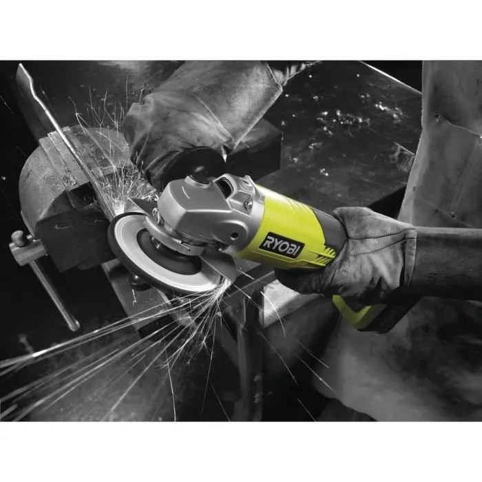 Ryobi - Meuleuse d'angle sans fil 18V ONE+ 115 mm (R18AG-0) - 7500 tr/min - Poignée auxiliaire 3 positions - Livrée avec disque à ébarber
