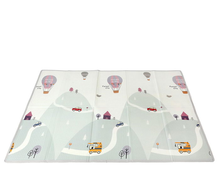 KioKids Tapis de jeu pliable bébé Elephants & Sports, 150 x 200 cm, épaisseur 1 cm, imperméable, reversible, matériau XPE sans BPA, pour tapis d'éveil et d'apprentissage motricité