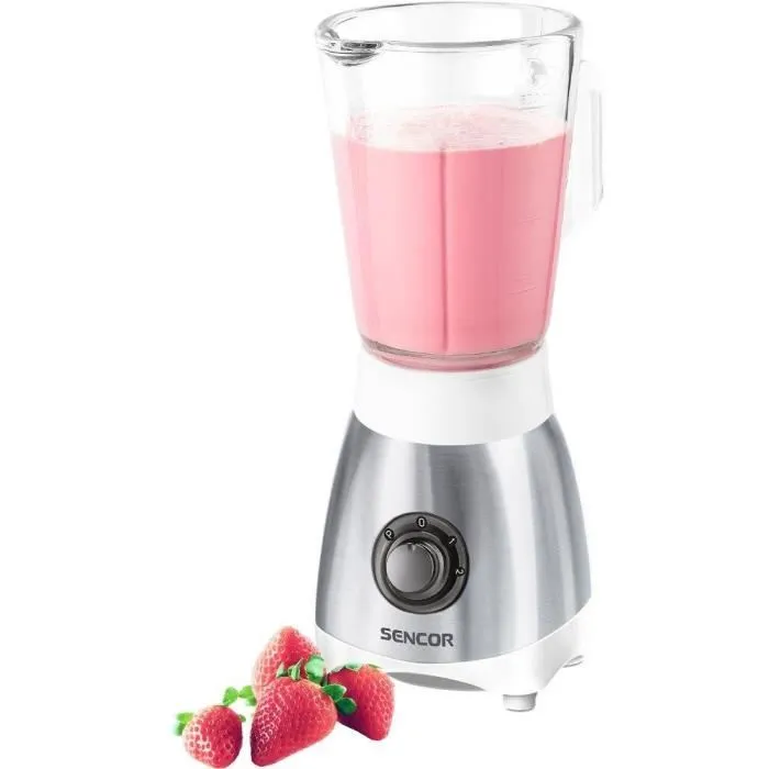 Sencor SBL 3271SS Blender Mixeur, Puissance 250 W, Bol Verre 0.8 L, 2 Niveaux de Vitesse avec Fonction Pulse, Lames Acier Inoxydable, Pour Soupes, Cocktails, Aliments Bébé