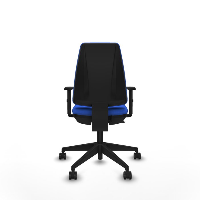 Chaise Elche Contact permament de base Tissu Bleu Base pyramidale noire Accoudoir 1D Sans appui-tête Roulettes 65mm nylon