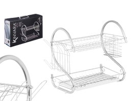 Kinvara Escurreplato 2 étages chromé blanc 40x11x26 cm métal et plastique (Set de 6)