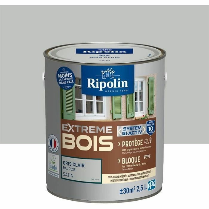 Ripolin Peinture pour bois intérieur et extérieur Gris clair Ral 7035 satin - 2,5 L