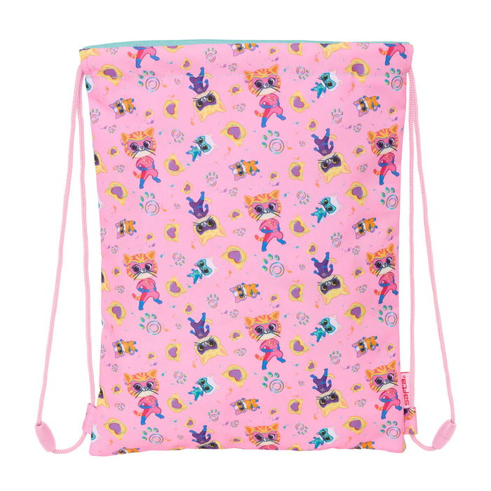 Sac à dos serré par des ficelles SuperKitties Rose Turquoise 26 x 34 x 1 cm