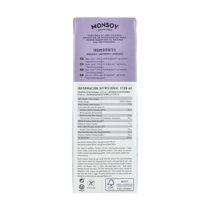 Monsoy Boisson de Riz Bio 1L (Pack de 6)