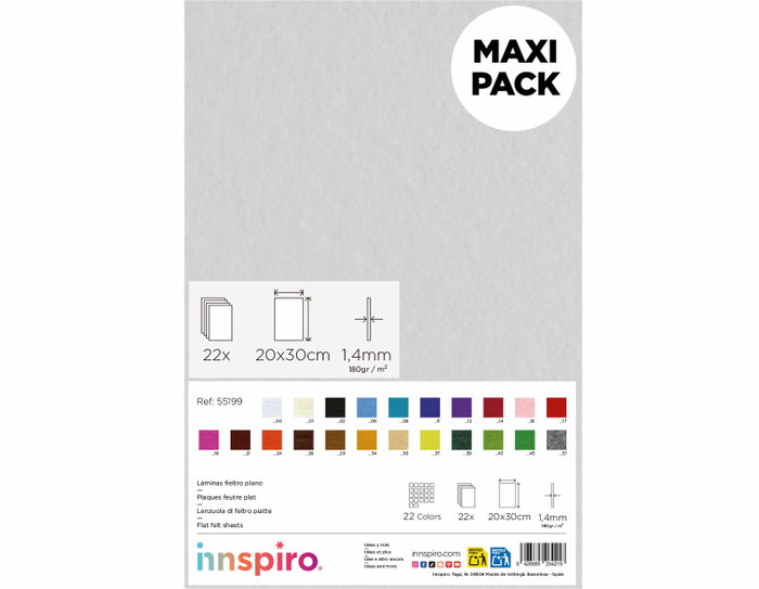 Innspiro Set de 22 feuilles de feutre acrylique assorties 20x30 cm