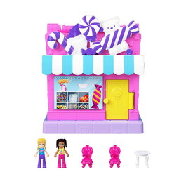 Mattel Polly Pocket Boutique de Bonbons - Jeu Pollyville avec 2 Poupées, Machine à Pop-corn et 3 Étages - HNB03 - Jouet pour Enfants à partir de 4 Ans