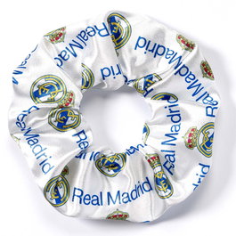 THE CARAT SHOP Élastique à cheveux Real Madrid en polyester avec logo, design bleu et jaune, élastique caoutchouc, licence officielle