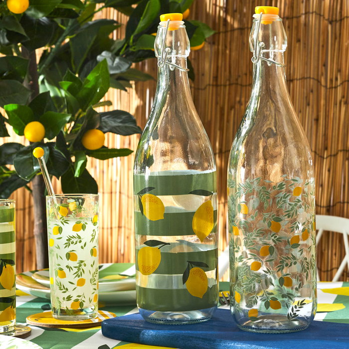 Home Deco Factory Bouteille en verre 1 L Citrons Bain de Soleil