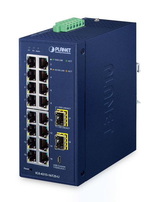 Planet Commutateur Industriel Géré L2/L4 16 Ports Gigabit + 2 SFP IP30 - Réf IGS-4215-16T2S-U Planet Commutateur Industriel Géré L2/L4 16 Ports Gigabit + 2 SFP IP30 - Réf IGS-4215-16T2S-U