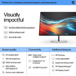 HP Écran WUXGA 24 pouces HP Série 7 Pro 724pn Argent