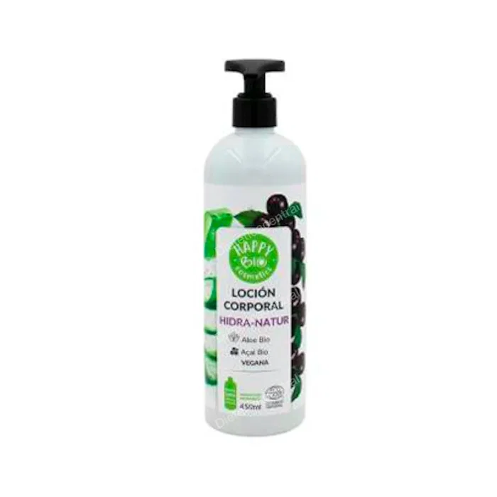 HAPPY BIO Lotion corporelle hydratante Hidra-Natur à l'Acai et Aloe Vera Bio 450 ml - Certifiée COSMOS NATURAL - Vegan - Flacon en plastique recyclé HAPPY BIO Lotion corporelle hydratante Hidra-Natur à l'Acai et Aloe Vera Bio 450 ml - Certifiée COSMOS NATURAL - Vegan - Flacon en plastique recyclé