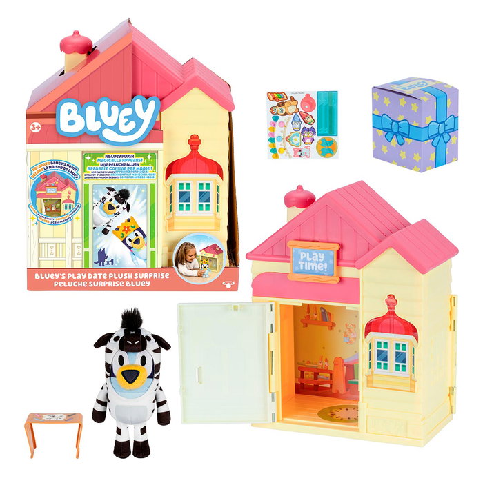 FAMOSA Play Date Plush Surprise Bluey Bly99000 Peluche Bleu Célébration Enfant +3 Ans