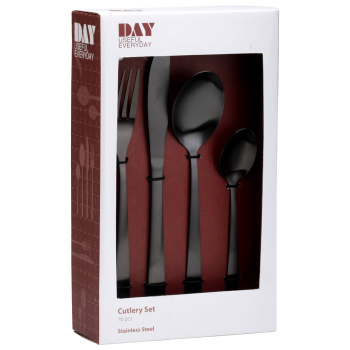 Day Set de couverts 16 pièces noir mat en acier inoxydable
