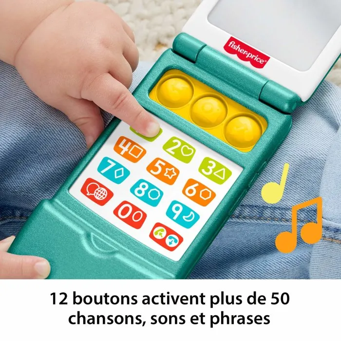 Fisher-Price - Téléphone portable à clapet éducatif pour enfant - Sons, lumières, 12 boutons, écran miroir, apprentissages Fisher-Price - Téléphone portable à clapet éducatif pour enfant - Sons, lumières, 12 boutons, écran miroir, apprentissages