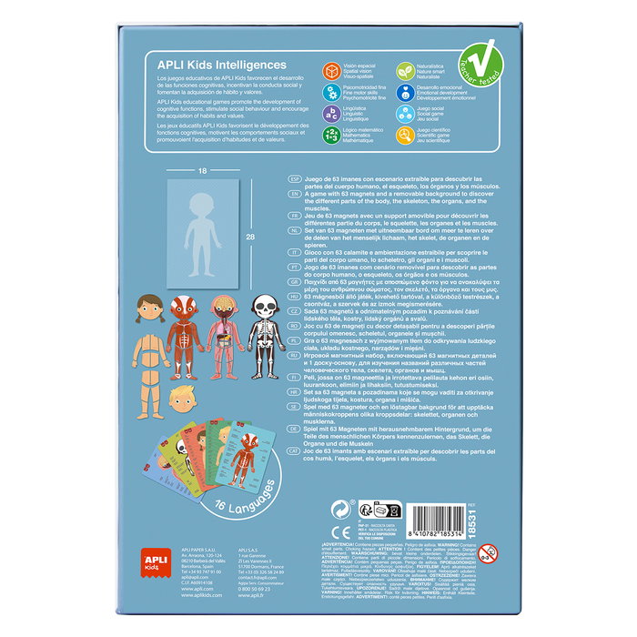 APLI KIDS Jeu magnétique éducatif El Cuerpo Humano 18531 pour apprendre les parties du corps humain - 63 aimants - Jeu en espagnol pour enfants +5 ans