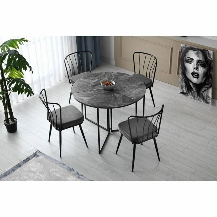 BigBuy Home Table de salle à manger YAPRAK ronde anthracite