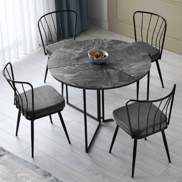 BigBuy Home Table de salle à manger YAPRAK ronde anthracite