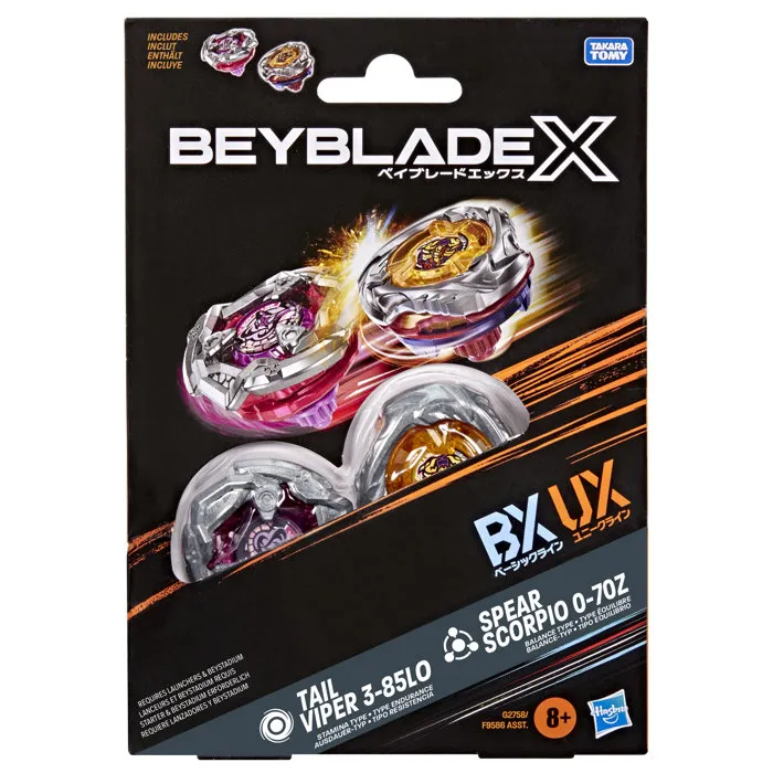 Beyblade X Dual Pack Spear Scorpio 0-70Z UX et Tail Viper 3-85LO BX Beyblade X Dual Pack Spear Scorpio 0-70Z UX et Tail Viper 3-85LO BX