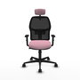 Chaise Alfera Synchro 4 positions tissu Rose Maille Noir Base en nylon noir Accoudoir 1D Appui-tête 2D Roulettes 65mm nylon