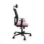 Chaise Alfera Synchro 4 positions tissu Rose Maille Noir Base en nylon noir Accoudoir 1D Appui-tête 2D Roulettes 65mm nylon