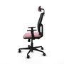 Chaise Alfera Synchro 4 positions tissu Rose Maille Noir Base en nylon noir Accoudoir 1D Appui-tête 2D Roulettes 65mm nylon