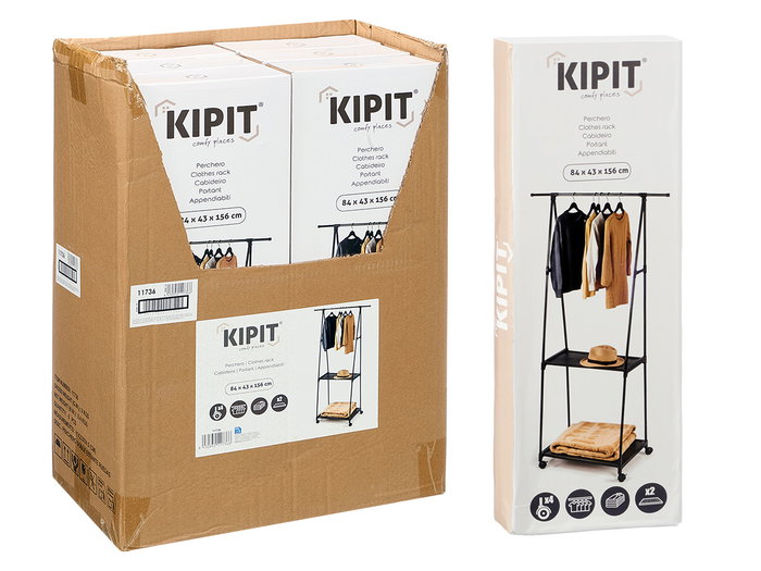 Kipit Portemanteau double avec étagère et roulettes 54x17x6 cm Noir Métal (Set de 6)