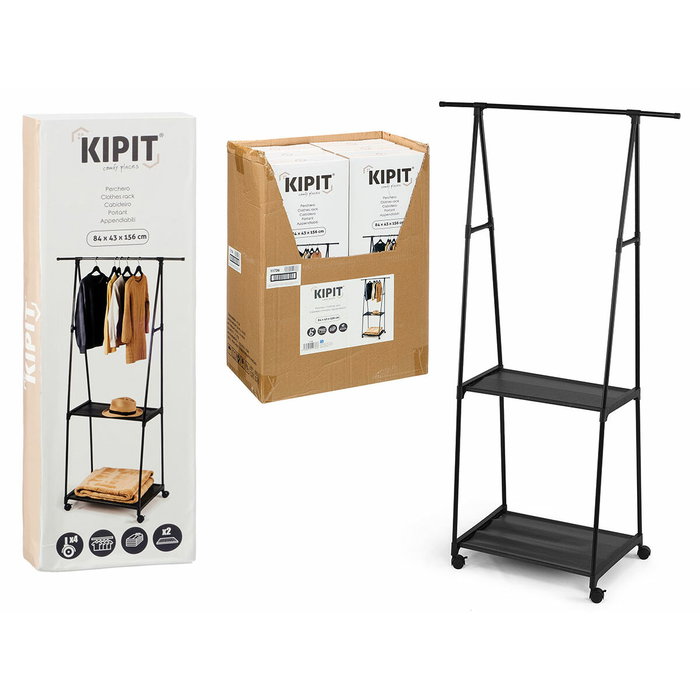 KIPIT Portant Double Étagère avec Roues Noir KIPIT Portant Double Étagère avec Roues Noir