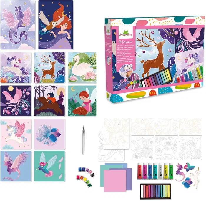 Sycomore - Coffret Multi-activités Artissimo XXL - Aquarelle, Pastels Secs, Peinture Acrylique - 12 Tableaux Féériques - À partir de 7 ans