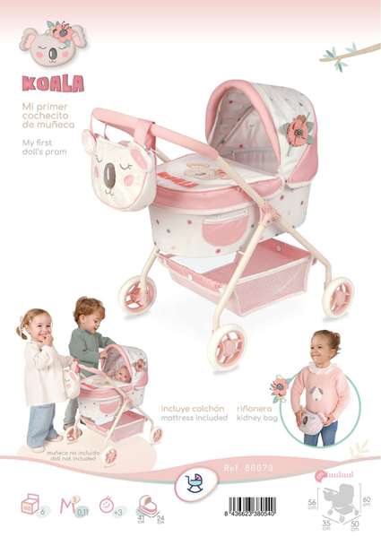 Decuevas Mi primer coche de muñeca koala avec bolso riñonera pour poupées jusqu'à 42 cm - 35x50x56 cm Métal Plastique Polyester