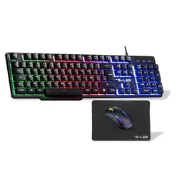 The G-Lab COMBO CHROMIUM EX - Pack Gamer 4-en-1 filaire - Clavier membrane silencieux, souris, tapis de souris - Noir