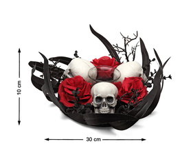 Centro De Mesa Décoratif avec Crânes et Roses Rouges pour Halloween, Nuit d'Horreur et Fête des Morts