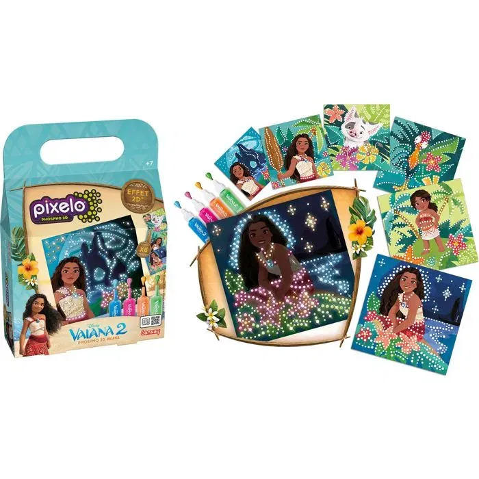 Lansay Phospho 2D Vaiana - Kit créatif avec gel phosphorescent pour dessins en relief - À partir de 7 ans