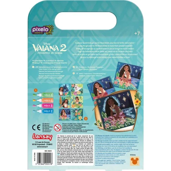 Lansay Phospho 2D Vaiana - Kit créatif avec gel phosphorescent pour dessins en relief - À partir de 7 ans