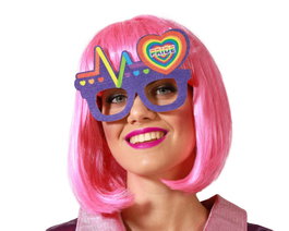 Atosa Gafas con montura morada, latido y corazón arcoíris con letrero Pride