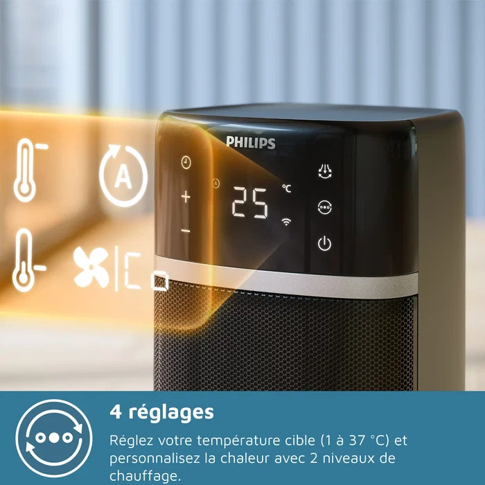 Philips Série 5000 - Radiateur soufflant connecté électrique 2000 W Gris foncé - Chauffage rapide IA, App Air+, 5 sécurités