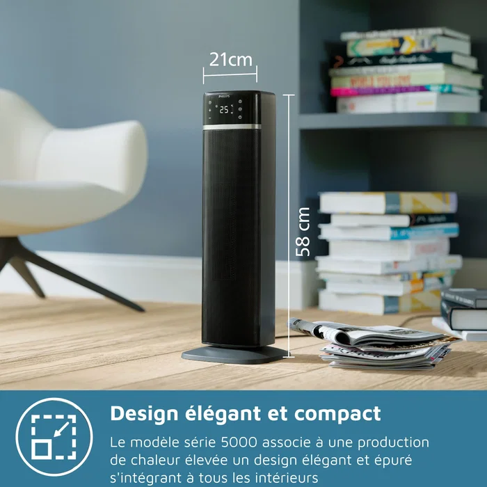 Philips Série 5000 - Radiateur soufflant connecté électrique 2000 W Gris foncé - Chauffage rapide IA, App Air+, 5 sécurités