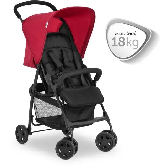 Hauck Sport - Poussette canne pliable inclinable ultra légère 5,9 kg - Noir/Rouge - Harnais 5 points, arceau, panier XL - Pour enfants jusqu'à 15 kg