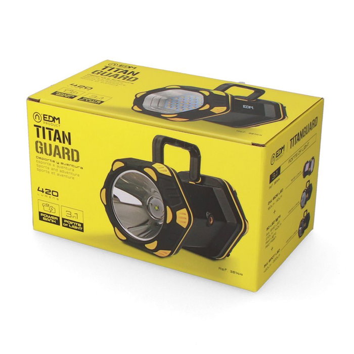 Edm Lampe Torche LED Titan Guard Rechargeable 3 Points de Lumière 5W 2W 3W 420lm USB Autonomie 17h