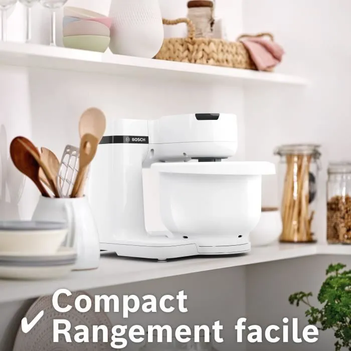 Bosch MUMS2AW00 Robot pâtissier - Serie 2 - Blanc - 700 W - 4 vitesses - Bol 3,8 L - Avec fouet, batteur et crochet pétrisseur