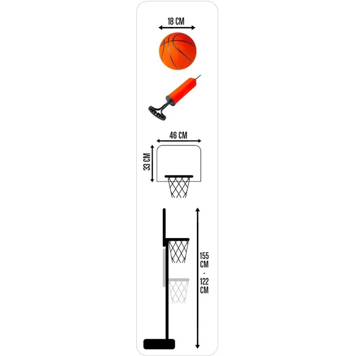 Marvel Panier de Basket pour Enfant Réglable (122-155 cm) avec Ballon et Pompe - Jeu Intérieur/Extérieur