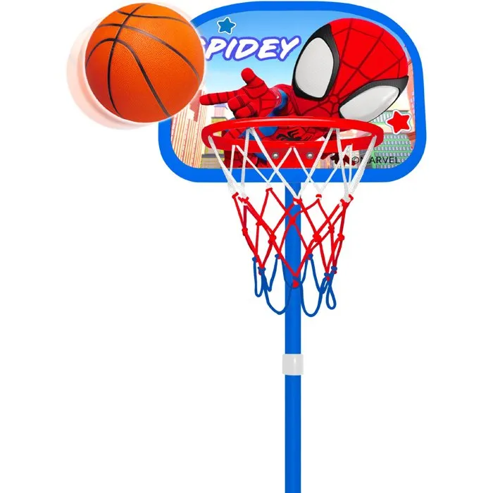 Marvel Panier de Basket pour Enfant Réglable (122-155 cm) avec Ballon et Pompe - Jeu Intérieur/Extérieur