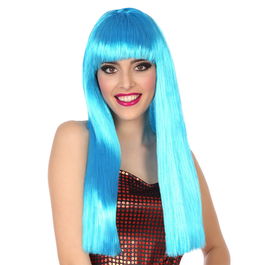 Perruque Longue Lisse Bleue avec Frange de 60 cm et 120 g pour Déguisement Sirene, Spectacle et Fête Thématique