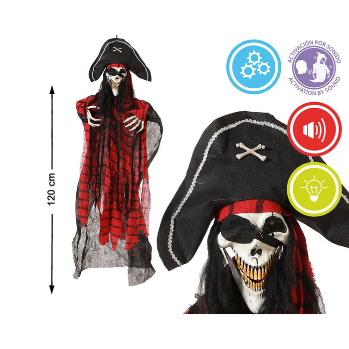 BigBuy Carnival Décoration suspendue Squelette pirate avec lumière et son 120cm