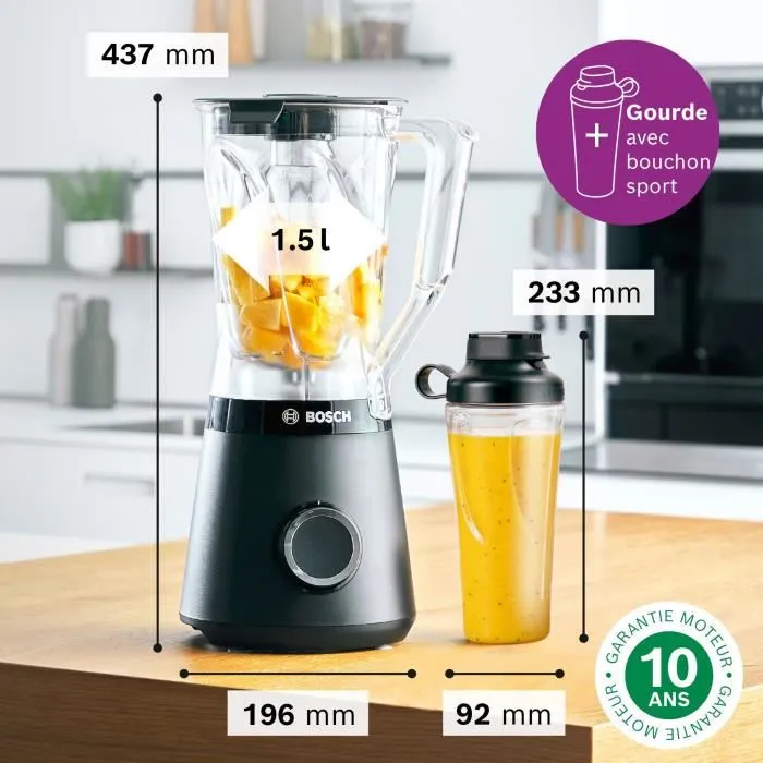 Bosch VitaPower MMB614GO, Blender 1200 W, Noir et transparent