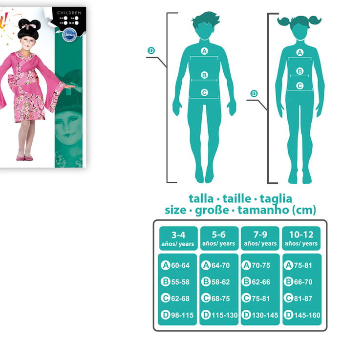 Déguisement de Geisha pour Fille - Costume Japonais 3 Pièces (Robe, Ceinture, Noeud) en Polyester pour Enfant 10-12 Ans - Thème Pays du Monde